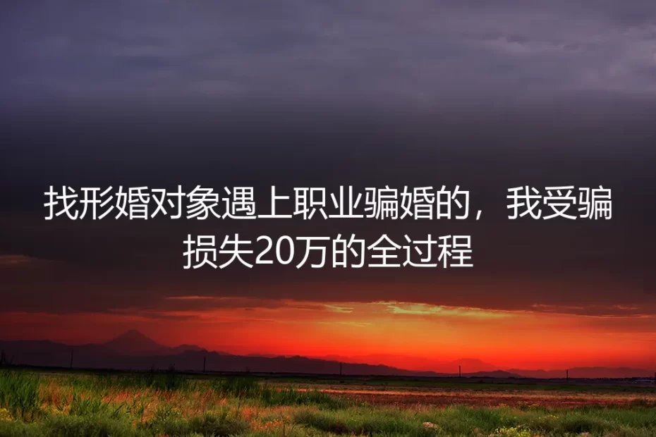 找形婚对象遇上职业骗婚损失20万:真实案例拆解与防骗指南
